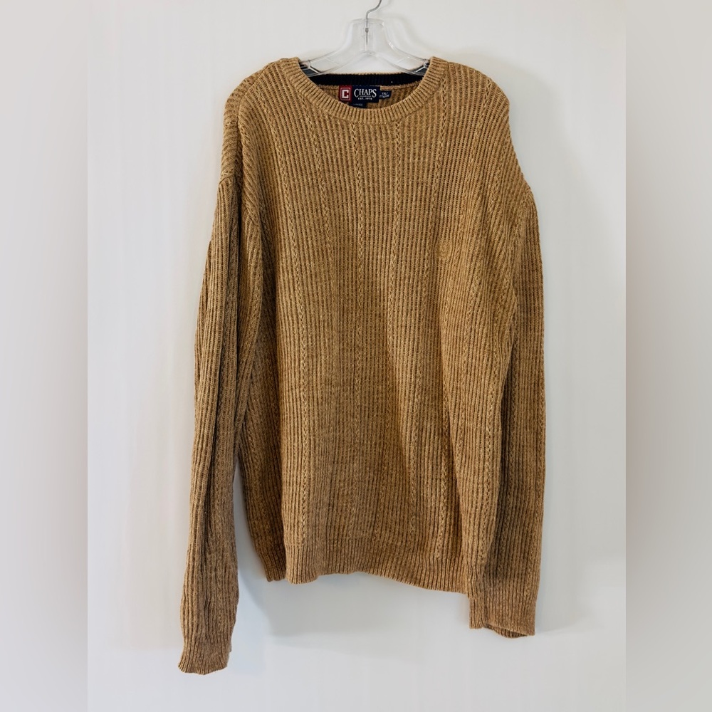 Vintage Chaps Men's Brown Crewneck knit ribbed Sweater pullover